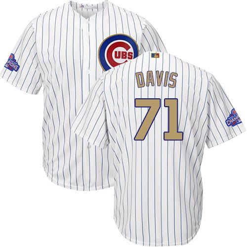 Cubs #71 Wade Davis White(Blue Strip) Gold Program Cool Base Stitched MLB Jersey